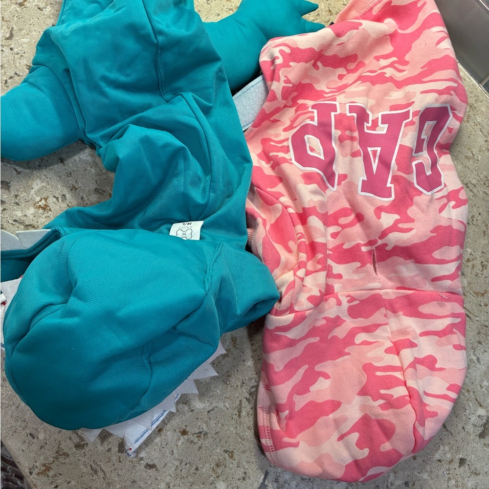 GAP Teal Dinosaur Hoodie & Pink Camo GAP Dog Sweatshirt